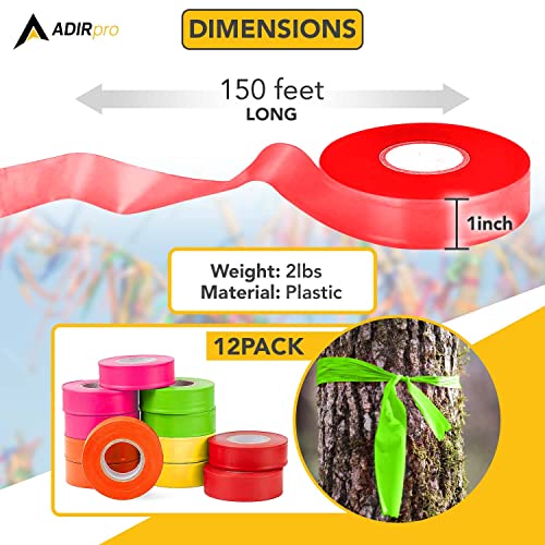 AdirPro 12 Pack Fluorescent Flagging Tape - Multipurpose Neon Marking Tape - Great Visual Labeling & Tagging for Home & Workplace Use (Multi-Color, 150 feet) - Image 2