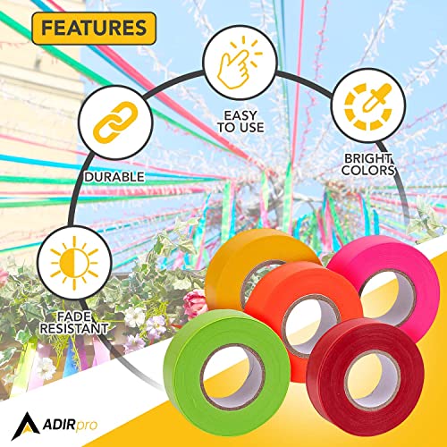 AdirPro 12 Pack Fluorescent Flagging Tape - Multipurpose Neon Marking Tape - Great Visual Labeling & Tagging for Home & Workplace Use (Multi-Color, 150 feet) - Image 4