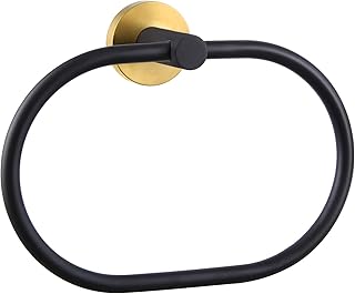APLusee Bath Towel Ring,  Stainless Steel Swivel Hand Towel Holder, Modern Oval Kitchen Bathroom Accessories (Black & - Image 1