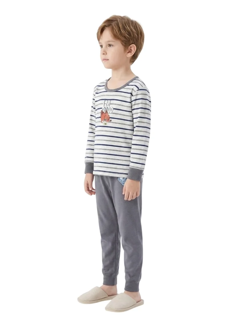 بيداني Boys Cotton  Pajama Set with Otopia Print – Grey