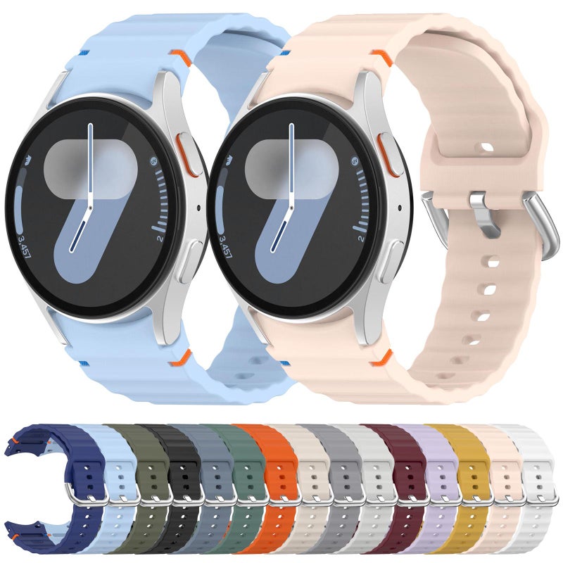 إيروريكس لساعة سامسونج جالاكسي 7 40/44 مم، سوار سيليكون فضي مزخرف بحبيبات مموجة ومخيط (ستارلايت) - Image 5