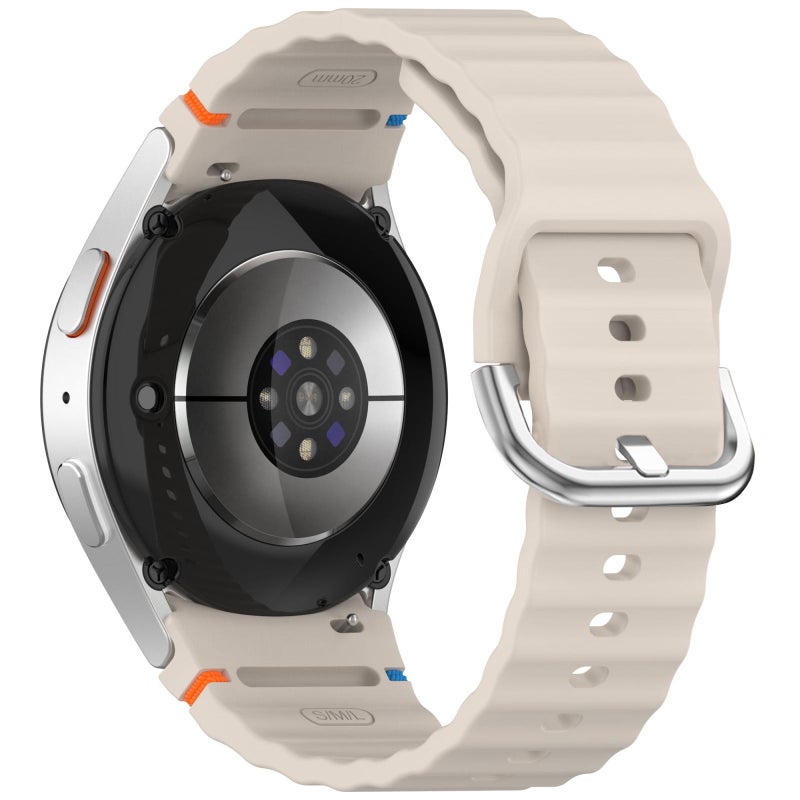 إيروريكس لساعة سامسونج جالاكسي 7 40/44 مم، سوار سيليكون فضي مزخرف بحبيبات مموجة ومخيط (ستارلايت) - Image 2