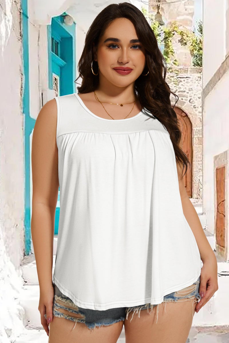JOELLYUS Women Plus Size Tank Top Casual Summer Tops Loose Fit Sleeveless T Shirts Trendy Crewneck Tunic Tees(White,3XL) - Image 3
