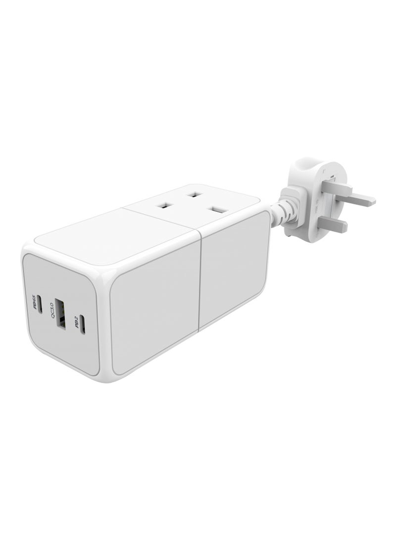 Powerology 65W GaN USB Power Strip / 1.5M Strip Cord Length / Laptop Charger / Built-in safeguard / UK 3 Pin Plug - White  - Image 5