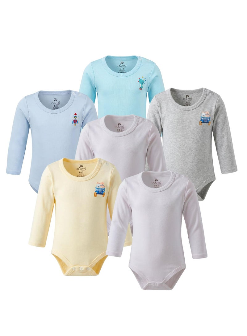 Pluto Pack of 6 Long Sleeve Bodysuits 100% Cotton for Baby Boy - Image 1