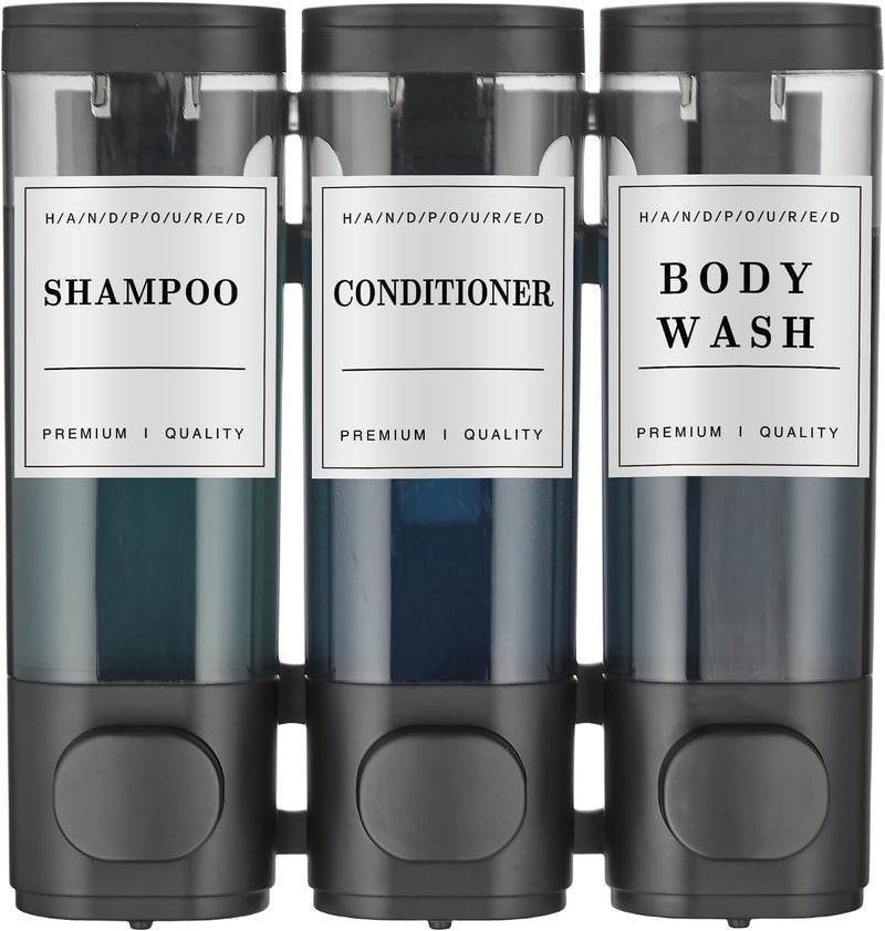 Cabo Deseado Shampoo and Conditioner Dispenser,Unisense Shower Soap Dispenser 3 Chamber No Drill Wall-Mounted Shampoo Dispenser for Shower Wall Mounted Shower Dispenser for Bathroom Hotel Large Capacity,Black - Image 1