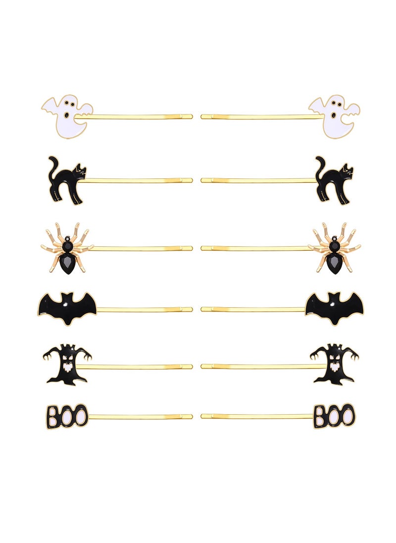 HZEYN - 12 Pack Hallowen Hair Clips Spooky Ghost Spider Bat Devil Tree Bobby Pins Hair Accessories Costume Jewelry for Women Halloween Party Supplies BOO Devil Tree - Image 1
