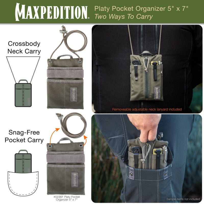 MAXPEDITION Platy Pocket Organizer, Durable EDC Tool Pouch for Men, Neck Wallet with Paracord Lanyard, Holds Flashlight, Multitool, Pen, Notebook (Foliage Green, 5" x 7") - Image 5