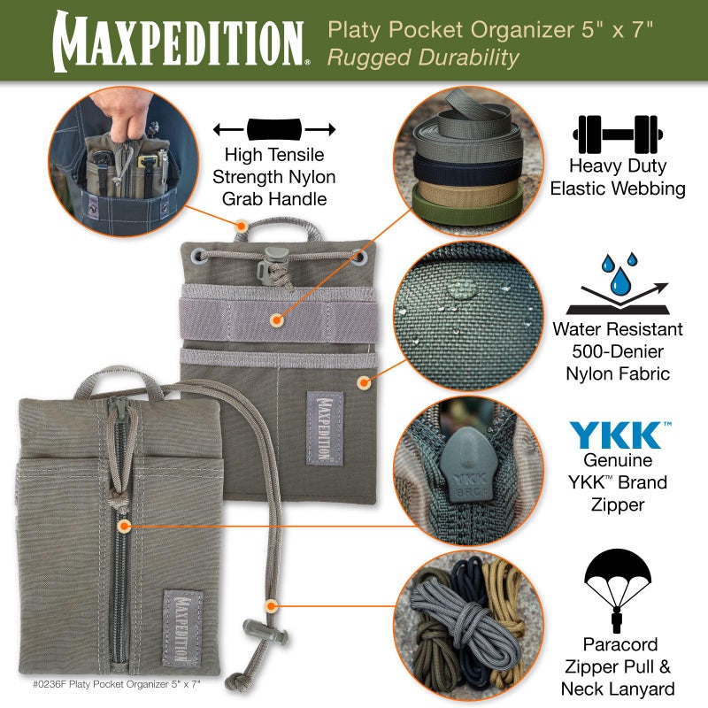MAXPEDITION Platy Pocket Organizer, Durable EDC Tool Pouch for Men, Neck Wallet with Paracord Lanyard, Holds Flashlight, Multitool, Pen, Notebook (Foliage Green, 5" x 7") - Image 3