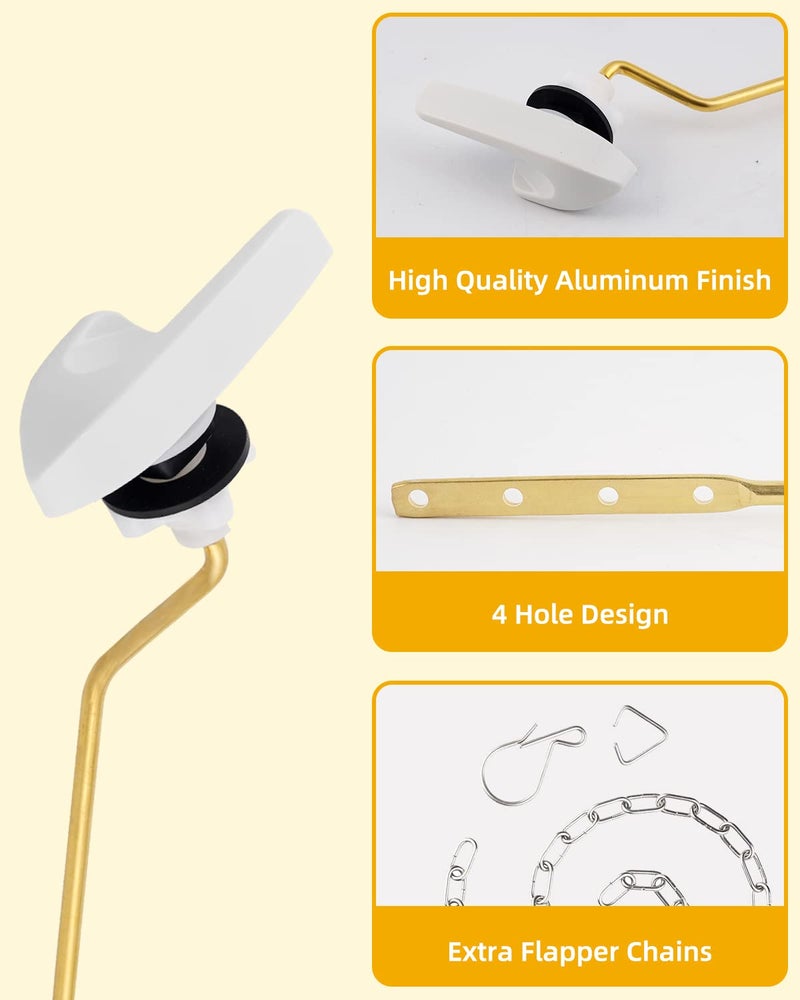 iFealClear 2 Pack Universal Brass Toilet Handle Replacement Kit, Side/Angle Mount Toilet Flush Handle Compatible with Kohler K-GP30324-CP/TOTO/American Standard, Stainless Steel Flapper Chain, White - Image 2