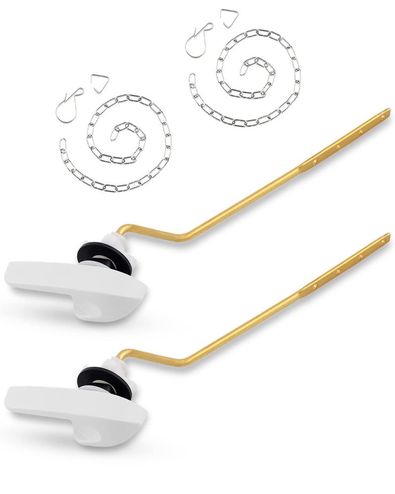 iFealClear 2 Pack Universal Brass Toilet Handle Replacement Kit, Side/Angle Mount Toilet Flush Handle Compatible with Kohler K-GP30324-CP/TOTO/American Standard, Stainless Steel Flapper Chain, White - Image 1