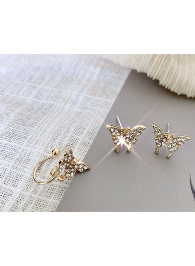 J&J 3-Piece 925 Silver Diamond Studded Butterfly Design Cuff Earrings - Image 3