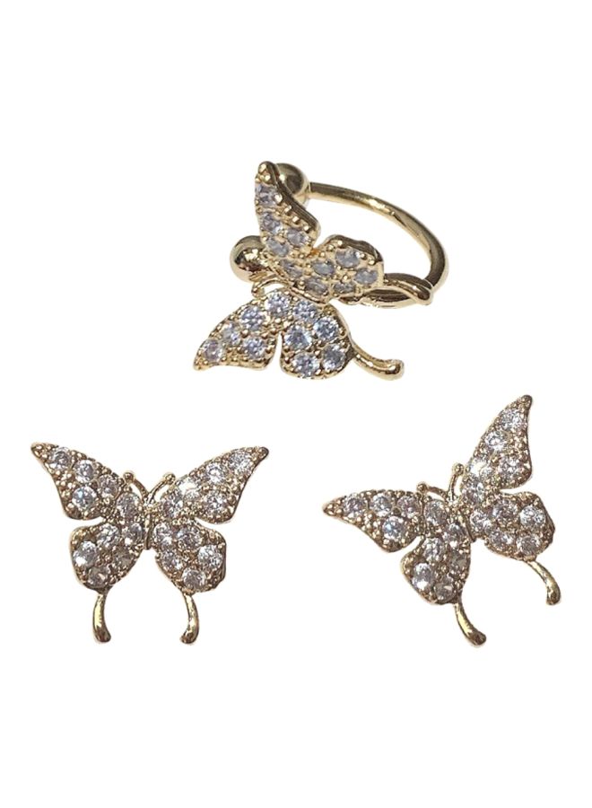 J&J 3-Piece 925 Silver Diamond Studded Butterfly Design Cuff Earrings - Image 1