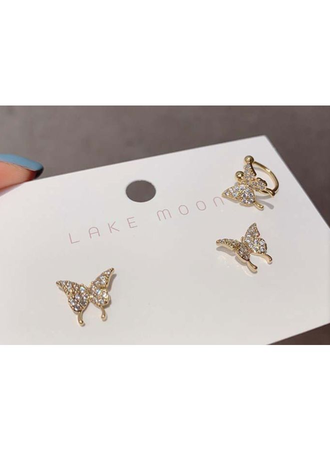 J&J 3-Piece 925 Silver Diamond Studded Butterfly Design Cuff Earrings - Image 4