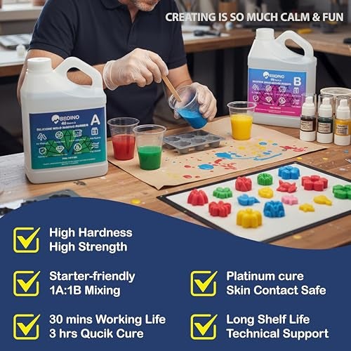 BBDINO Silicone Mold Making Kit 40A High Hardness Liquid Platinum Silicone for Molds Crafting and Silicone Casting Strong Strength Transparent 2.42 Lbs - Image 3