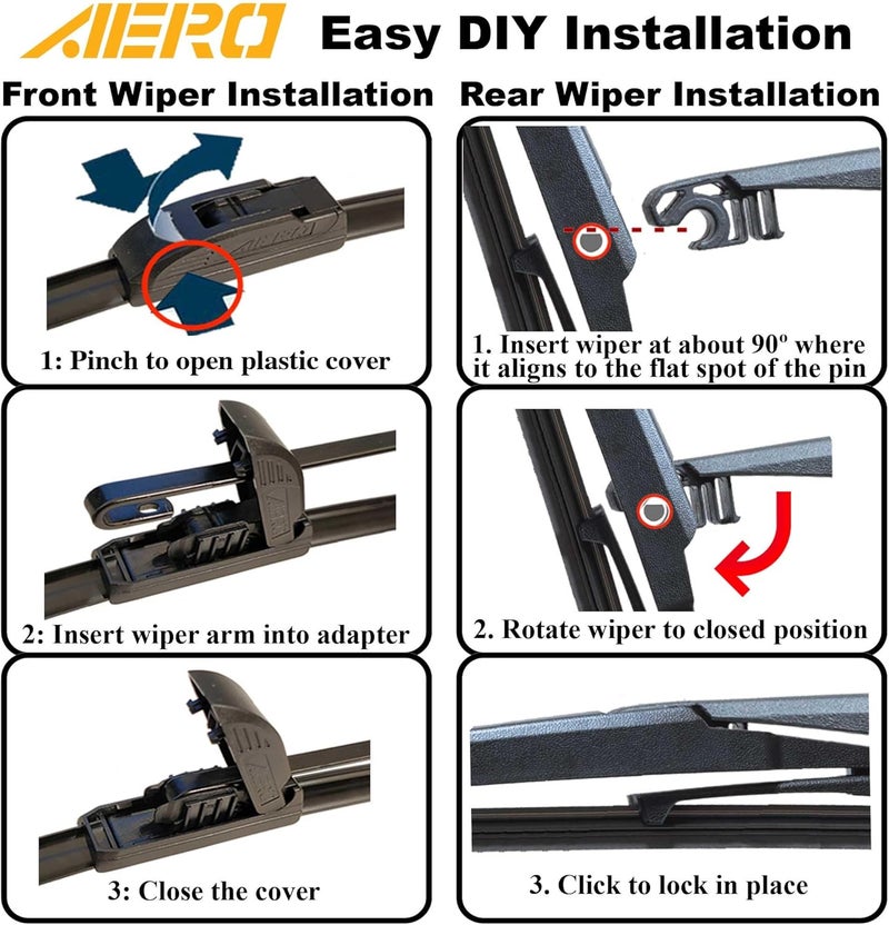 Aero Wipers Replacement for Kia Sorento 2025 2024 2023 2022 2021, 26"+16" Front + 12" Rear, Premium All-Season Windshield Wiper Blades with Extra Squeegee Refills + 1-Year Warranty (Set of 3) - Image 5