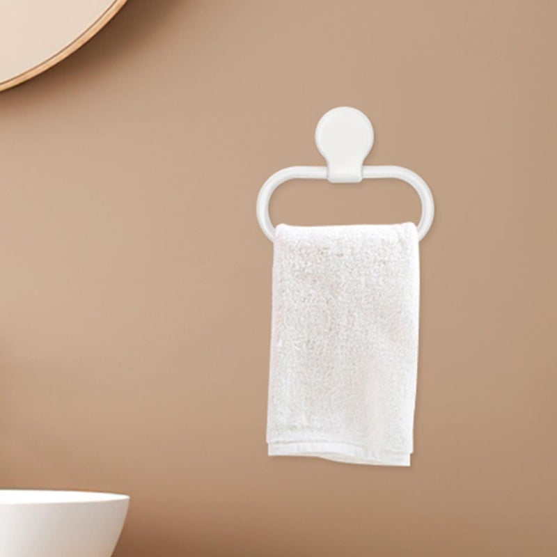 ABOOFAN - حلقتا مناديل ملتصقتان للاستخدام في الحمام، معدات لحمل المناديل اليدوية، للتثبيت على الجدار، باللون الأبيض، لا تحتاج إلى حفر؛ مناسبة للاستخدام في الحمامات والمطابخ. - Image 5