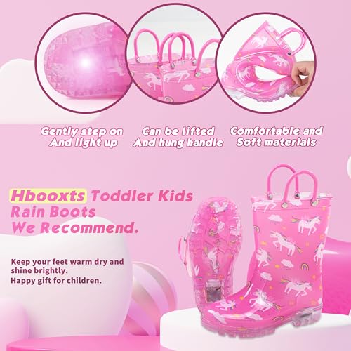 Hbxooxts Toddler Light Up Rain Boots for Girls Boys Waterproof Rain Boots with Handles Outdoors Kid Rain Boots (Pink Unicorn, Toddler, 5, Numeric, US Footwear Size System, Medium) - Image 4