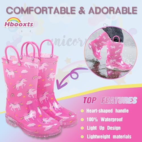 Hbxooxts Toddler Light Up Rain Boots for Girls Boys Waterproof Rain Boots with Handles Outdoors Kid Rain Boots (Pink Unicorn, Toddler, 5, Numeric, US Footwear Size System, Medium) - Image 2