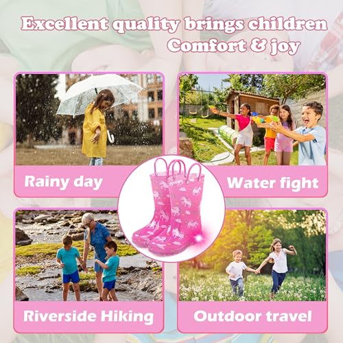 Hbxooxts Toddler Light Up Rain Boots for Girls Boys Waterproof Rain Boots with Handles Outdoors Kid Rain Boots (Pink Unicorn, Toddler, 5, Numeric, US Footwear Size System, Medium) - Image 5