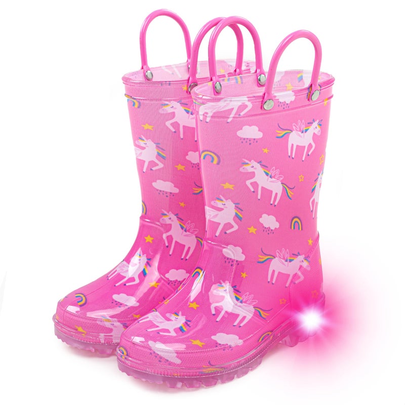 Hbxooxts Toddler Light Up Rain Boots for Girls Boys Waterproof Rain Boots with Handles Outdoors Kid Rain Boots (Pink Unicorn, Toddler, 5, Numeric, US Footwear Size System, Medium) - Image 3