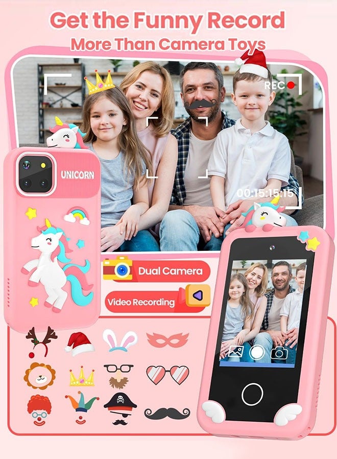 Eworld Kids Smart Phone with 3D Holographic Pyramid, 2.8inch Touchscreen Learning Toy with Dual Cameras and Music Player, Perfect Christmas, eid and Birthday Gift for Ages 3-10, Pink - Image 4