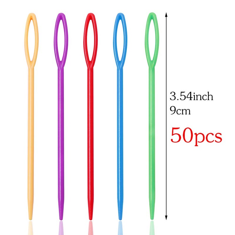 LOKUNN 50 PCS Large Eye Plastic Needles, 3.5Inch/9cm Blunt Learning Needles for DIY Sewing Handmade Crafts - Image 2