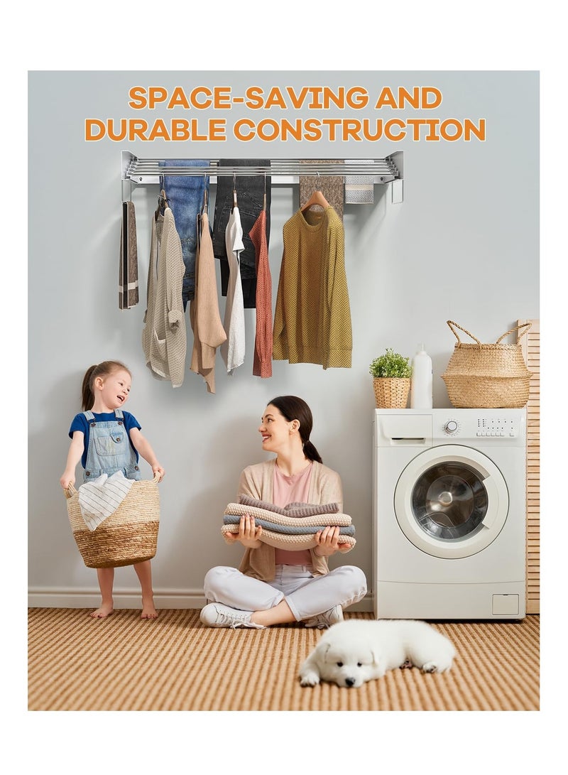 دراي الفولاذ المقاوم للصدأ طوي الحائط الغسيل تجفيف الرف لغرفة الغسيل (أبيض ، 31.50 بوصة) - Image 4