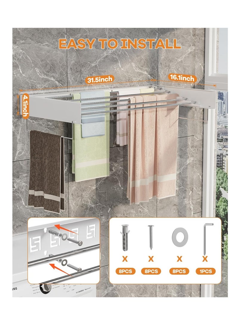 دراي الفولاذ المقاوم للصدأ طوي الحائط الغسيل تجفيف الرف لغرفة الغسيل (أبيض ، 31.50 بوصة) - Image 5