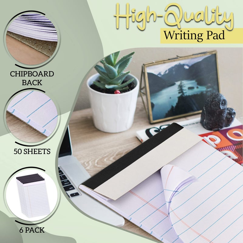 Emraw White Jr. Perforated Edge Legal Ruled Universal 50 Sheets Letter Writing Pad- 50 Ct. 5" x 8" inch (Pack of 6) - Image 3