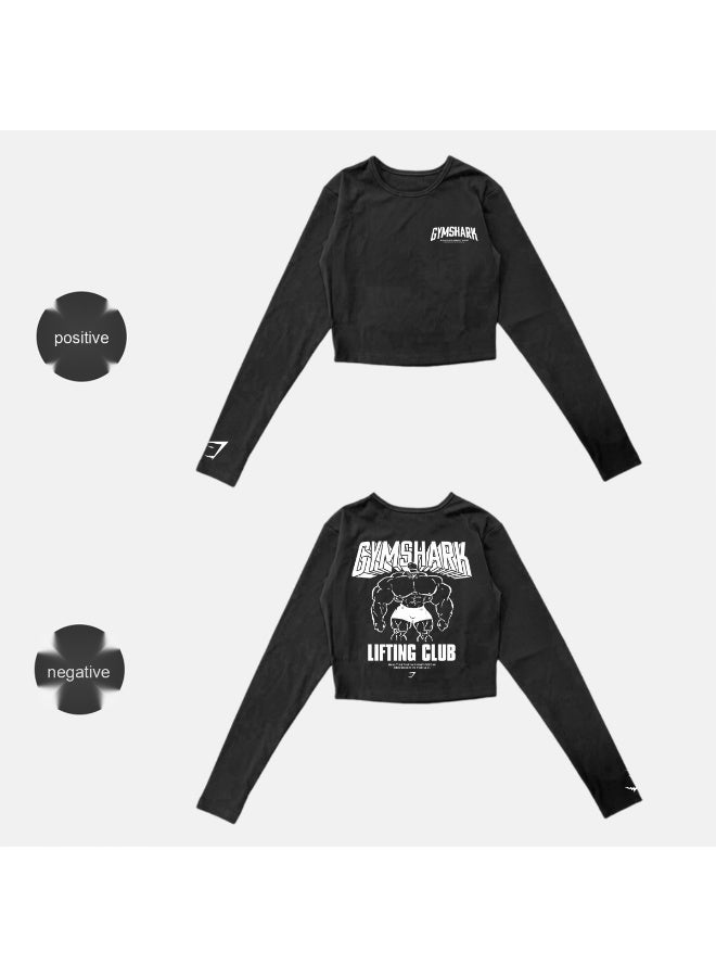 جيمشارك تي شيرت رياضي قصير ذو أكمام طويلة من  مصنوع من قماش مزدوج الجانب بفرو ناعم