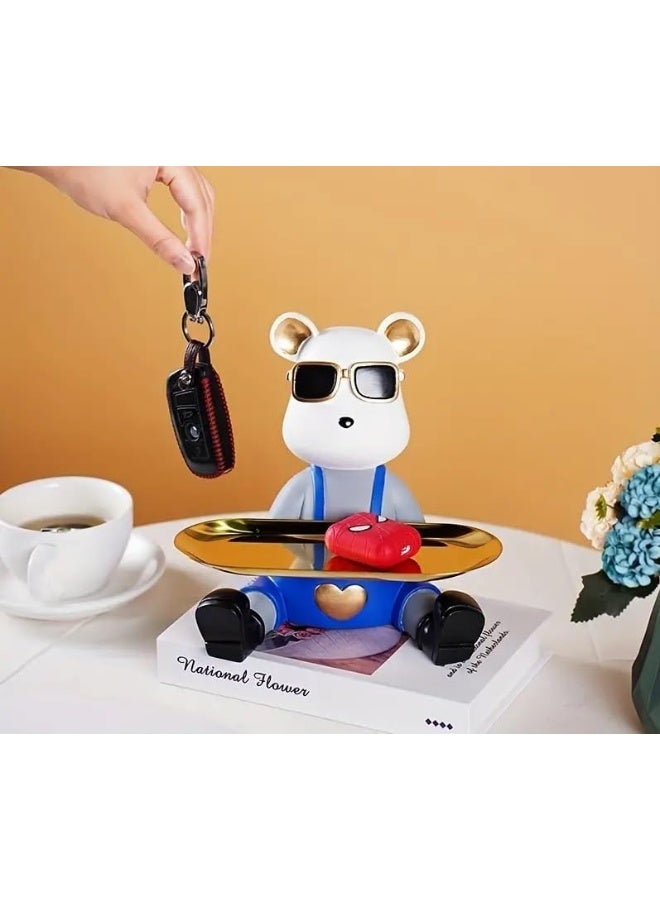 Creative Bear Sculpture Jewelry Tray Dish Key Bowl Resin Cute Animal Decorative for Entryway Coffee Living Room Shelf-Candy Tray (A)  - Image 4