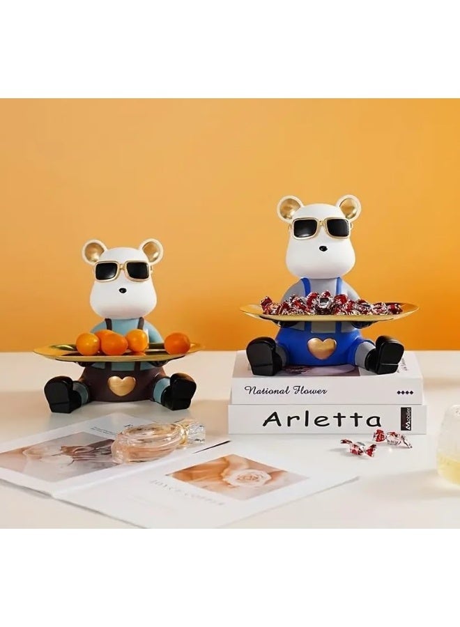 Creative Bear Sculpture Jewelry Tray Dish Key Bowl Resin Cute Animal Decorative for Entryway Coffee Living Room Shelf-Candy Tray (A)  - Image 3
