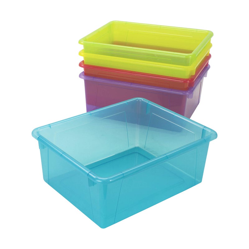 Storex Letter Size Deep Storage Tray â€“ Organizer Bin with Non-Snap Lid for Classroom, Office and Home, Assorted Tints, 5-Pack (62550A05C) - Image 4
