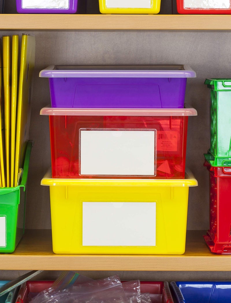 Storex Letter Size Deep Storage Tray â€“ Organizer Bin with Non-Snap Lid for Classroom, Office and Home, Assorted Tints, 5-Pack (62550A05C) - Image 2