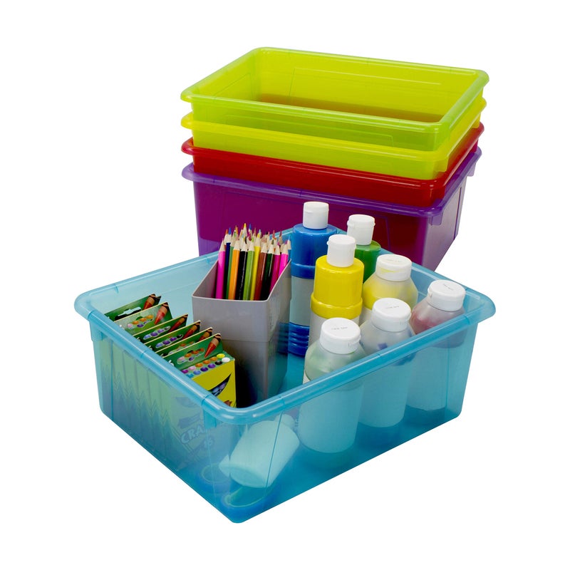 Storex Letter Size Deep Storage Tray â€“ Organizer Bin with Non-Snap Lid for Classroom, Office and Home, Assorted Tints, 5-Pack (62550A05C) - Image 5
