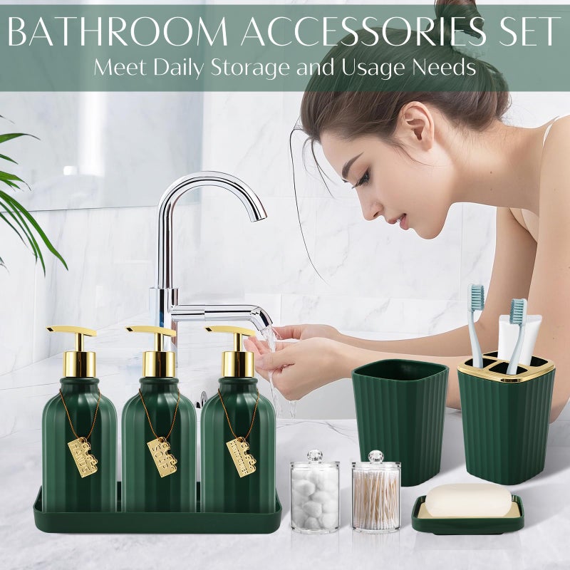 WSBArt 17PCS Bathroom Accessory Set Bathroom Set Hunter Green Bathroom Accessories,Toilet Brush, Trash Can, Qtip Holder Dispenser& 3PCS Soap Dispenser - Image 2