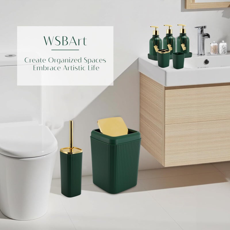 WSBArt 17PCS Bathroom Accessory Set Bathroom Set Hunter Green Bathroom Accessories,Toilet Brush, Trash Can, Qtip Holder Dispenser& 3PCS Soap Dispenser - Image 4