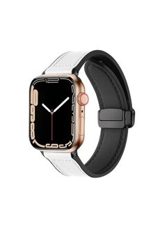 Generic Apple Watch Ultra Leather Band 49mm 45mm 44mm 42mmGenuine Leather Band Magnetic Buckle for eWatch Ultra SE2 Series 8 7 6 5 4 3 2 1 Series for Men and Women (White)  - Image 2