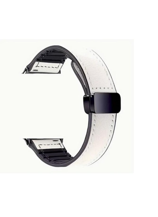 Generic - Apple Watch Ultra Leather Band 49mm 45mm 44mm 42mmGenuine Leather Band Magnetic Buckle for eWatch Ultra SE2 Series 8 7 6 5 4 3 2 1 Series for Men and Women (White) - Image 1