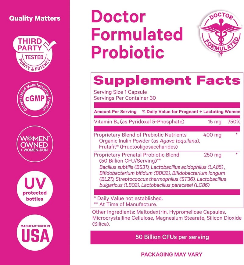 Pink Stork Prenatal Probiotics for Women  50 Billion CFU Vitamin B6 Prebiotics Morning Sickness Gut Microbiome Pregnancy Probiotic Immune Support Pregnancy Must Haves  30 Capsules - Image 4