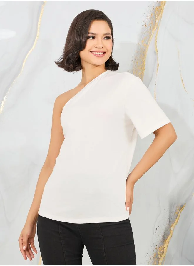 Styli Regular Fit One Shoulder T-Shirt with Short Sleeves