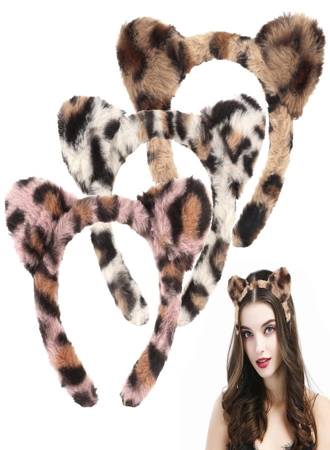 BAHABY 3 PCS Leopard Cat Ears Headband Winter Headbands for Women Washing Face Makeup Cosplay Costume Hair Accessories - Image 1
