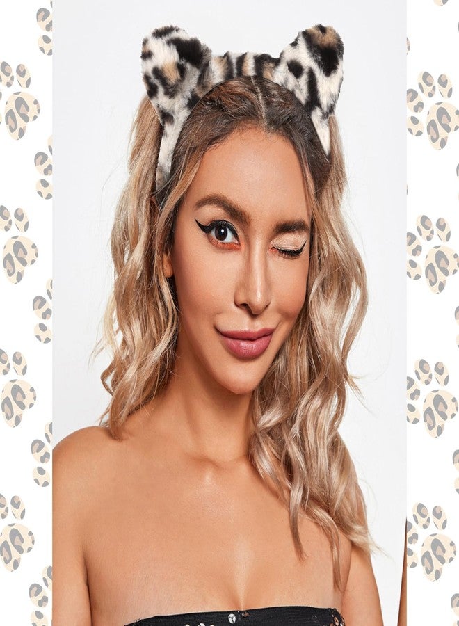 BAHABY 3 PCS Leopard Cat Ears Headband Winter Headbands for Women Washing Face Makeup Cosplay Costume Hair Accessories - Image 4