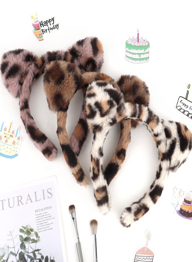 BAHABY 3 PCS Leopard Cat Ears Headband Winter Headbands for Women Washing Face Makeup Cosplay Costume Hair Accessories - Image 2
