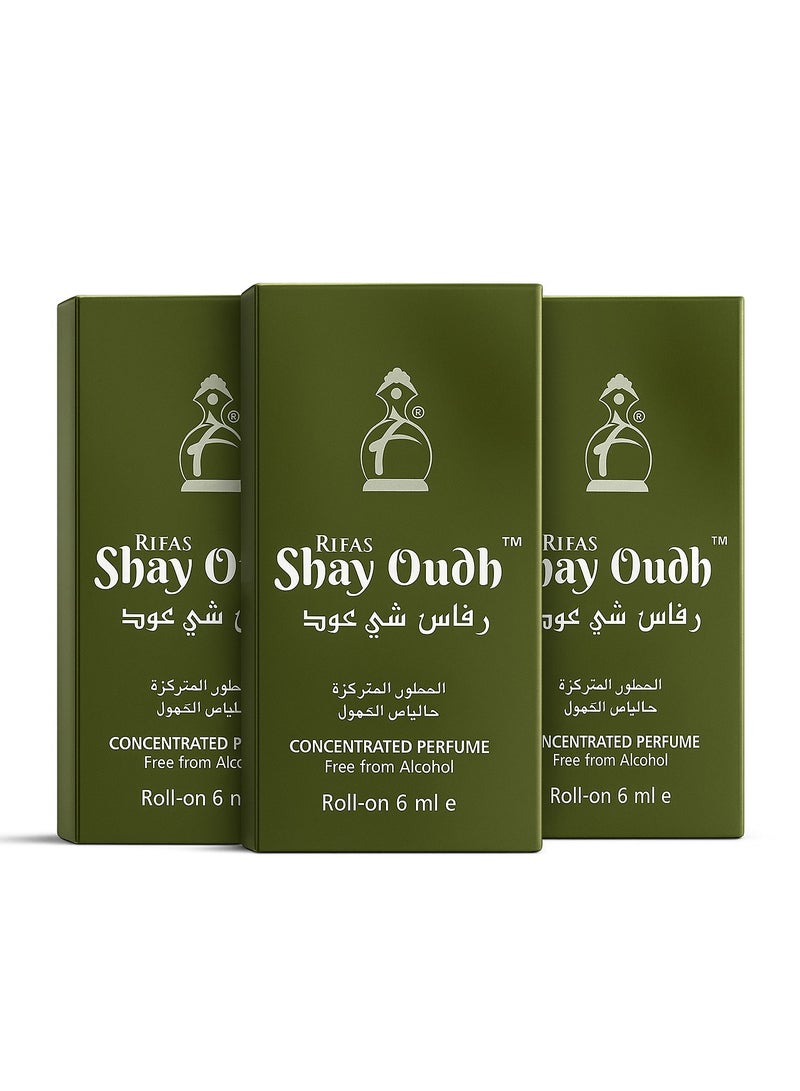 ريفيس عطر ريفاس شاي عود المركز، خالٍ من الكحول، عبوة من 3 قطع، 6 مل - Image 1