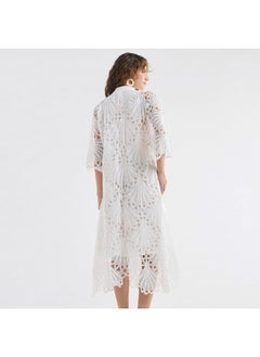 FAV Lace Detail A-Line Dress with High Neck and Short Sleeves  - Image 3