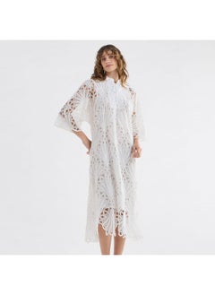 FAV Lace Detail A-Line Dress with High Neck and Short Sleeves  - Image 1