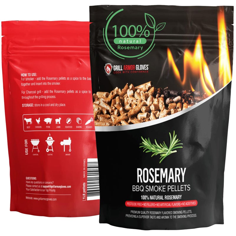 Grill Armor Gloves Grill Armor 100% All-Natural Rosemary Pellets for Smokers, Charcoal, Gas Grills, Smoking Gun, Mix with Other Wood Pellets – BBQ, Bake, Roast, Grill, 1lb Bag Lasts 25-30 Hours - Image 1