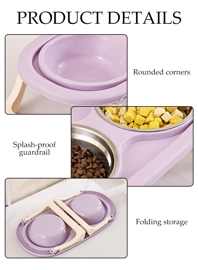 DUNISO Elevated Double Cat Bowls Stainless Steel Cat Feeding Dishes with Foldable Stand Stand Anti Vomiting Pet Feeding Bowls Non-Slip Protect Pet's Spine Feeding Bowls for Cats and Puppy - Image 4